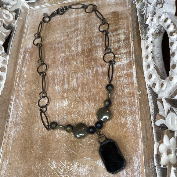 LOYAL MUSE Hematite & Natural Obsidian Black Crystal Chandelier Pendant Rustic - Picture 1 of 6